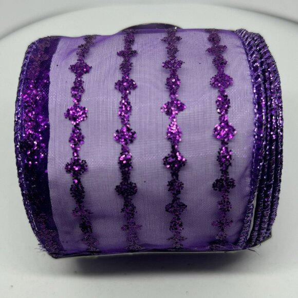 Unbranded Other - New 2.5" x 25' Wired Ribbon Sheer Lavender With Purple Glitter Pattern Craft